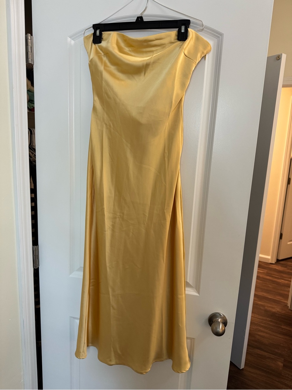 Francesca's Collections Satin Maxi Slip Dress in Pale Yellow